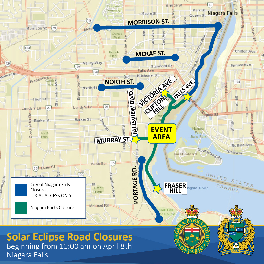 map of niagara falls eclipse road closures