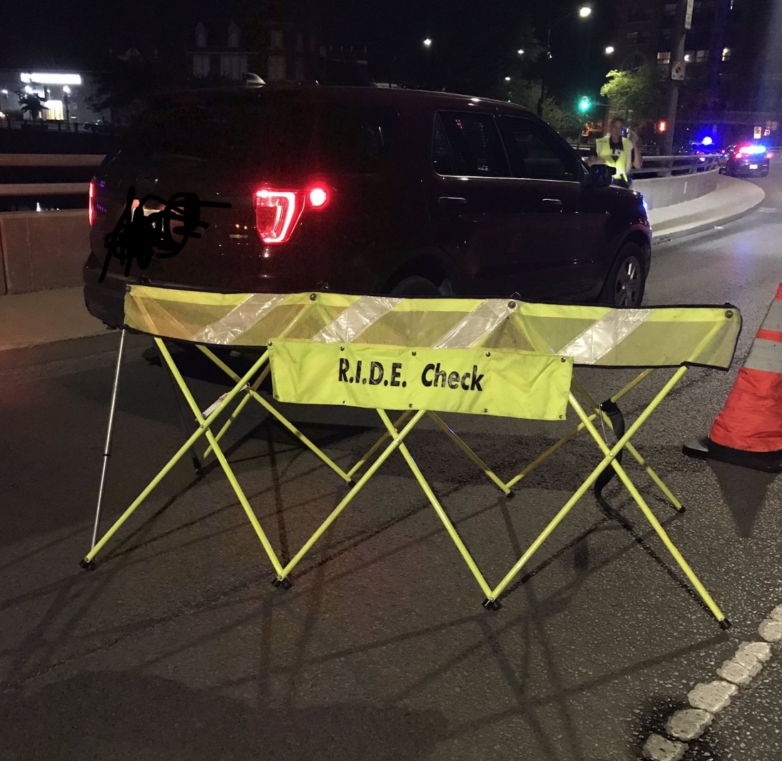 RIDE barricade check point with officers
