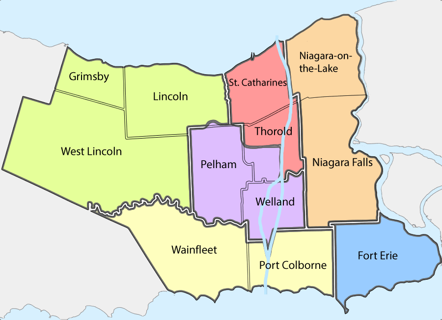 Map of Niagara Region showing Police Station areas