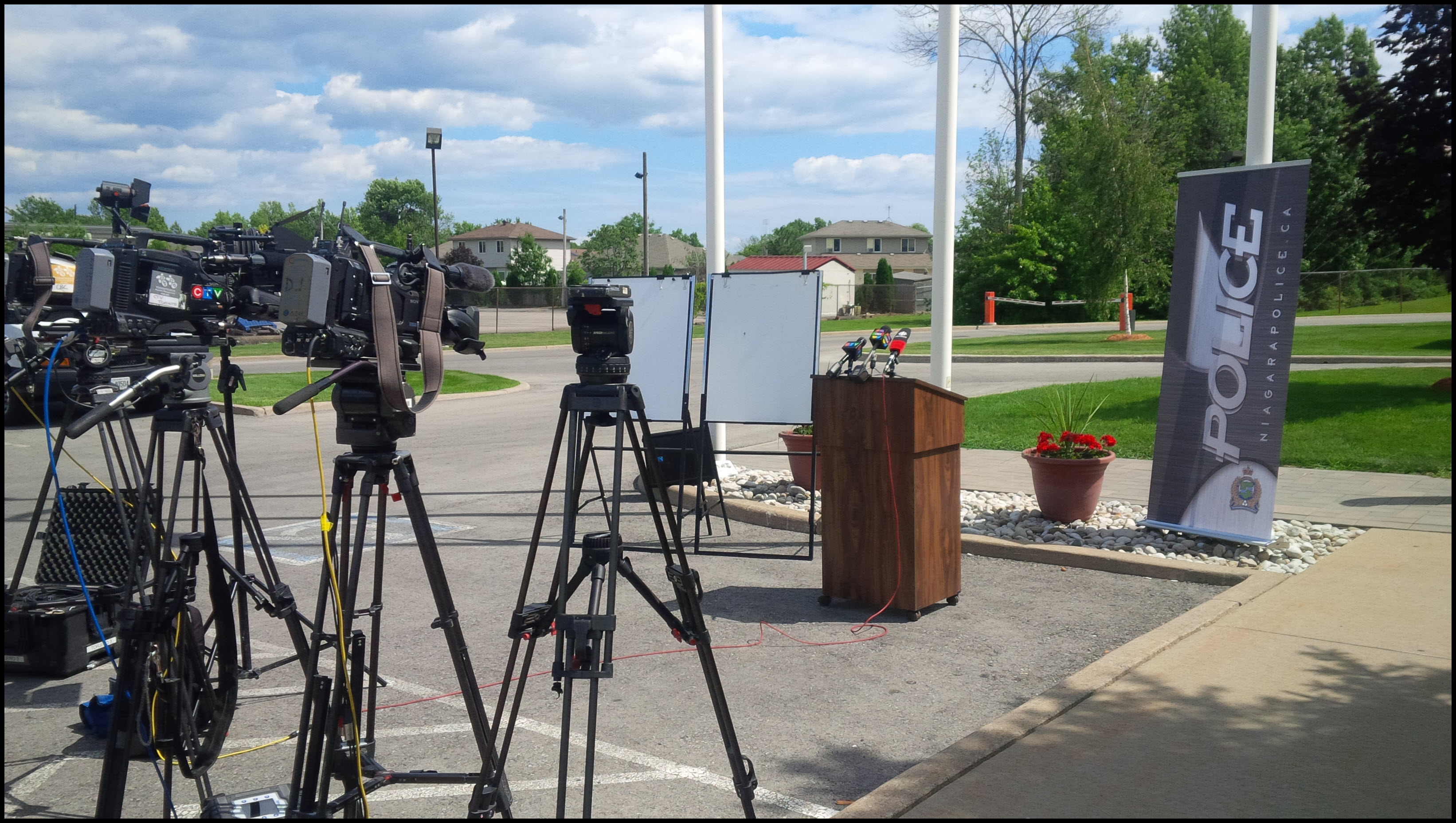 Camera Tripods Outside Press Conference