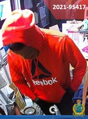 robbery suspect in Reebok hoodie