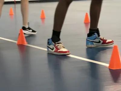 close up of feet running