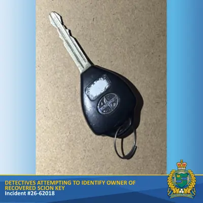 Black Scion Vehicle Key, believed to be stolen