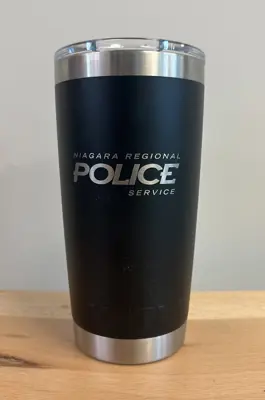 20 oz. YETI tumbler in black with police wordmark