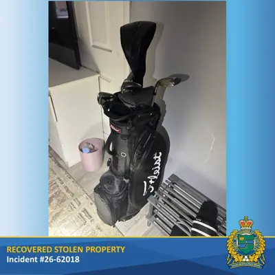 Recovered stolen golf clubs in black golf bag