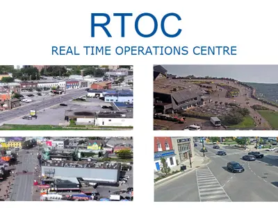 A banner that reads RTOC Real Time Operations Centre with four images from traffic cameras