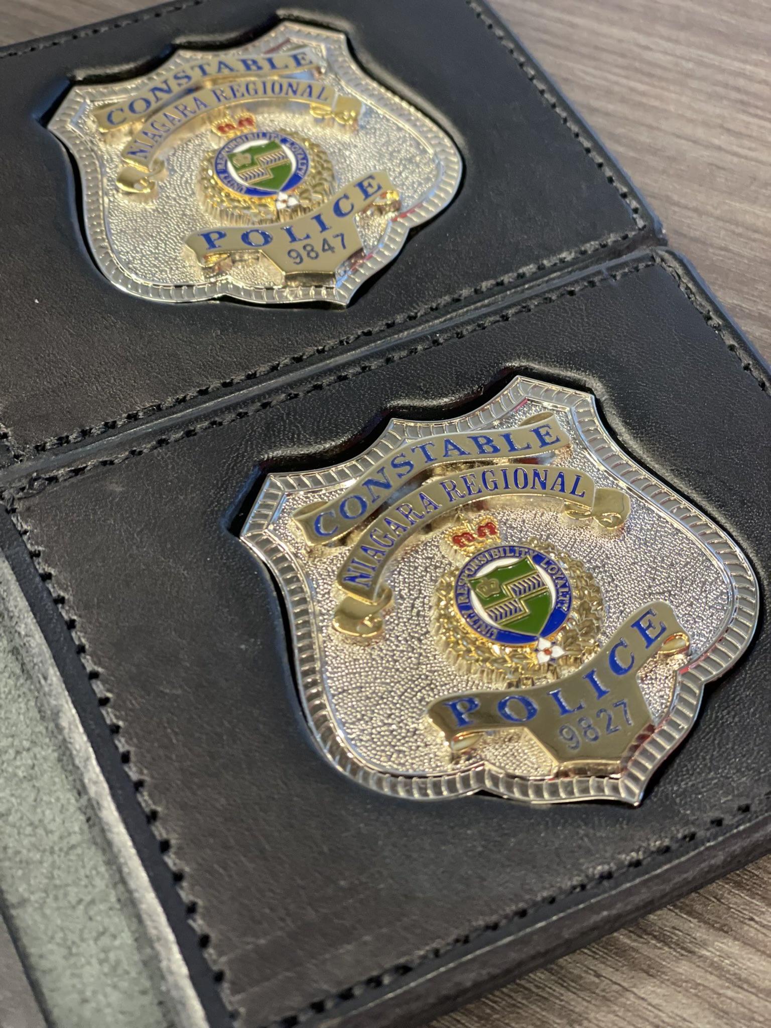 A close up of a police badge