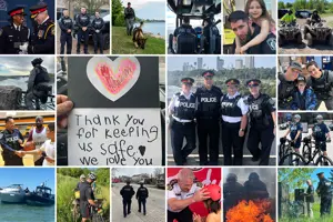 A collage of picture with police officers around niagara